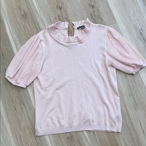 Adrianna Papell Blush Pink Pleated Sleeve Blouse